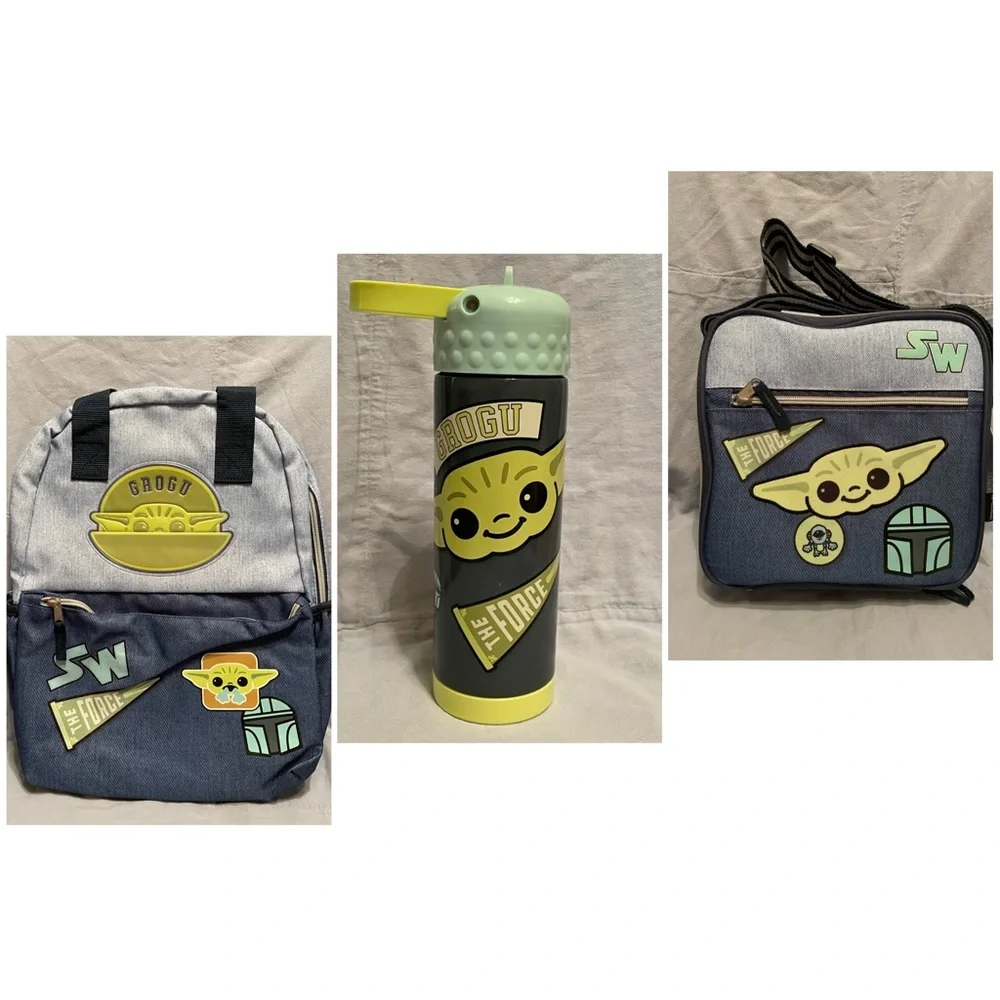 NEW Set 3 Disney Star Wars The‎ Child Grogu Baby Yoda Lunch Box Backpack Bottle
